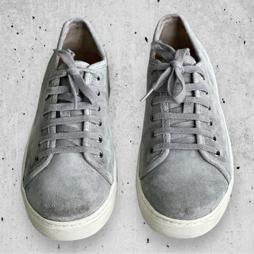 VINCE Copeland Raw-Edge Gray Suede Low-Top Sneakers